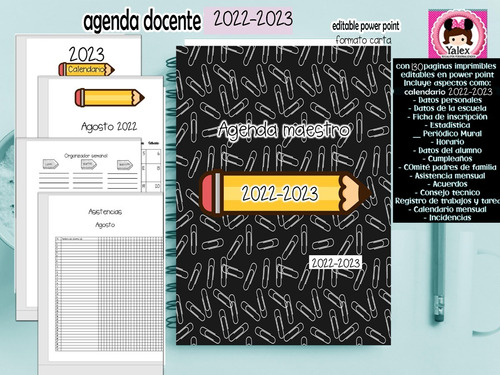 Kit Imprimible Agenda Docente Maestro 2022 2023 Mod 1