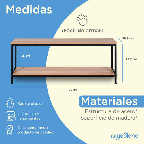 Mueble Mesa Para Tv Mueblana Moderno Rack 120cm Color Nogal Marrón Claro