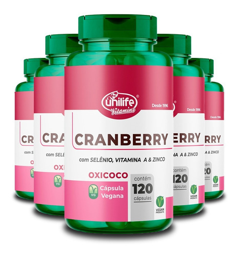 Kit Com 5 Cranberry Unilife Com 120 Cápsulas Sabor Neutro
