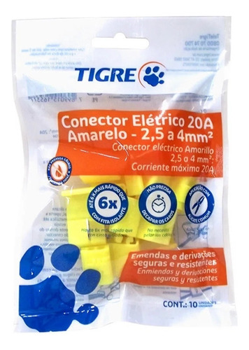 20 Conector Eletrico Deriv. 2.5 A 4mm 20a Amarelo Tigre