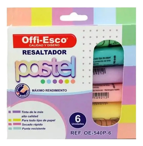 Resaltador Pastel Grande *6 Unidades Offi-esco