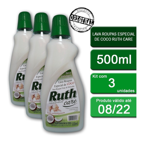 Kit C/3lava Roupas Líquido Ruth Care Coco 500ml
