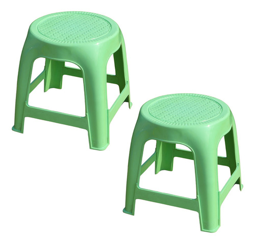 2 Bancos Banquito Plástico Infantil Pequeño Multiusos Color Verde Claro