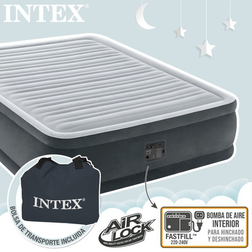 Imagen 6 de 8 de Colchón Inflable Eléctrico Intex 2 Plazas Gris
