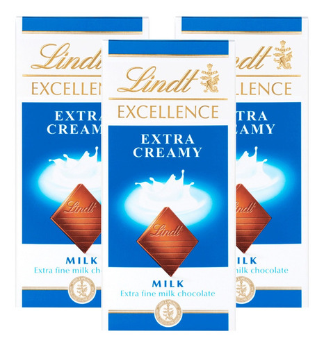 Chocolate Lindt Excellence Extra Creamy 100g. Pack X3