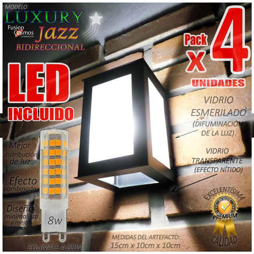 Bañador Led Exterior Para Pared Efecto Luminaria 8w Pack X4u