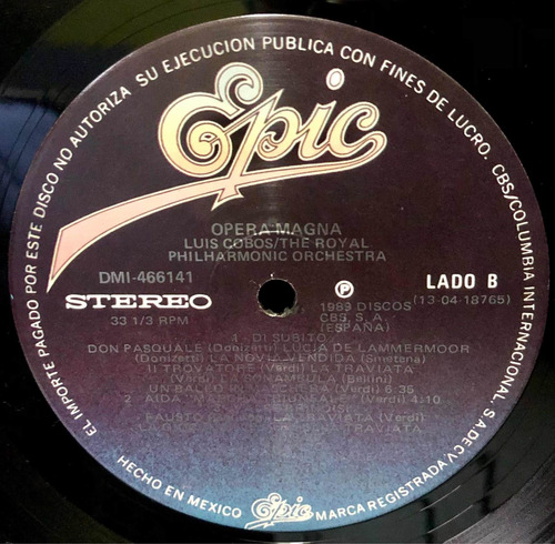 Disco Lp Luis Cobos - Ópera Magna. 1989. 1a Ed. Nacional. (Usado)