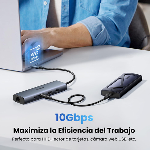 Ugreen Adaptador Usb C A Ethernet 1000mbps, 5 En 1 Con 2usb-