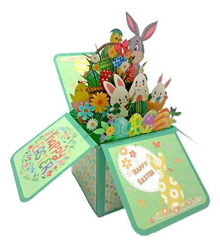 Tarjeta 3d Caja De Regalo Sorpresa Felices Pascuas / Conejo