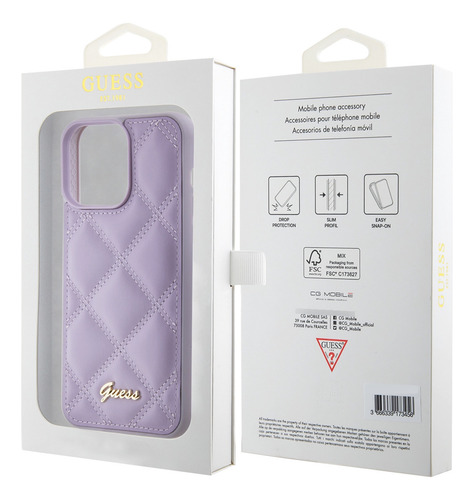 Funda Guess Acolchada Clásico Para Iphone 15 Pro Max- Lila Morado Acolchado