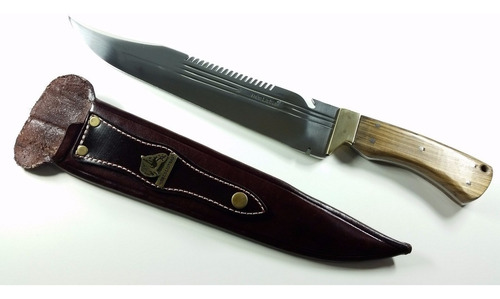 Faca Gaúcha Sobrevivência Rambo Três Listras Full Tang Inox Cor Madeira