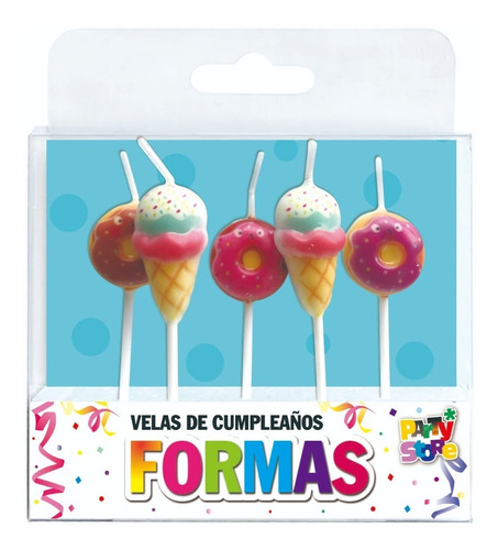 Vela Set Helados Donas X5 Cumpleaños Torta