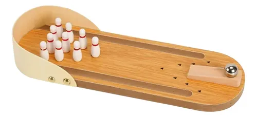 KAWASIMAYA Minijuego De Bolos De Madera Natural, 10 Bolos Y 1 Bola, Tamaño Reducido Para Viajes Y Decoración, Adultos Y Niños, 4,5 X 10 X 29,5 Cm