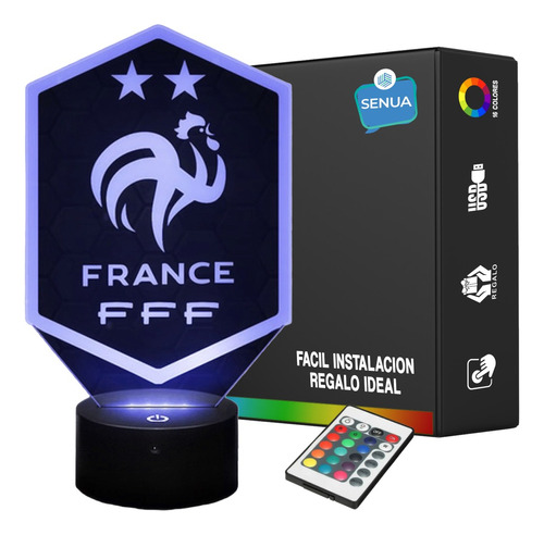 Lámpara Led Escudo Selección De Fútbol Francia Holograma 