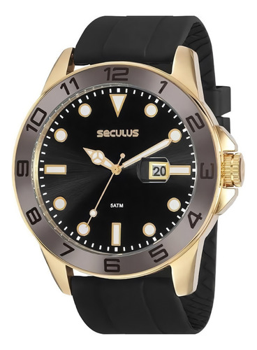 Relógio Masculino Seculus Analógico Dourado Esportivo 5atm