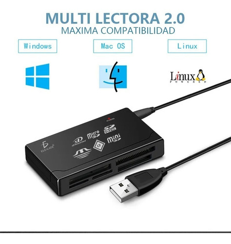Lector De Tarjetas Memorias Externas Usb 2.0 6 En 1 Negro