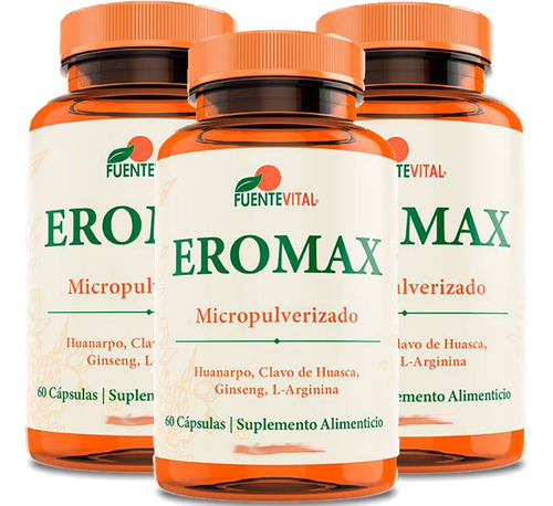 3 X Eromax L-arginina + Ginseng 180 Cap Pot Sex Envio Gratis