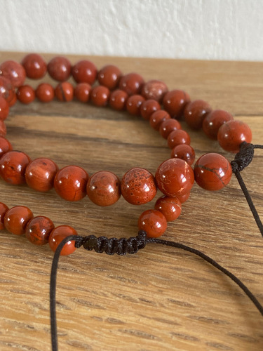 Dúo Pulseras Pareja De Jaspe Rojo 6 Y 8 Mm Ajustable Jaspe Rojo 5 Cm 18 Cm
