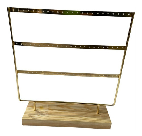 Imagen 3 de 5 de Exhibidor Dorado De Metal Base Madera Para 36 Pares De Aros