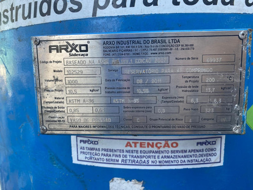 Tanque Pulmão Cilindro Compressor 1000l 10 Bar Nr13 C8168 (Usado)