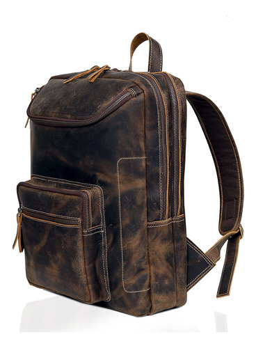 Mochila Cuero Vintage Para Hombre Bolsa Laptop 15.6  Gran