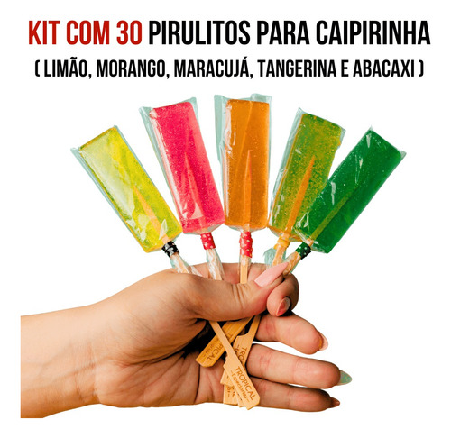 30 Pirulitos De Cristal Para Caipirinha - Kit Com 5 Sabores
