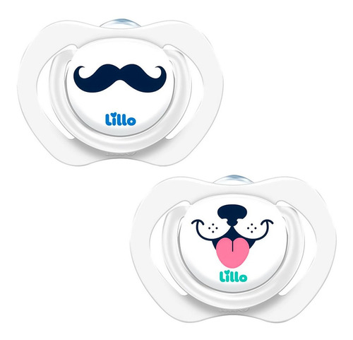 Kit 2 Chupetas Bico De Silicone Design Selfie 6m+ Azul Lillo Cor Branco Período de idade + 6 meses