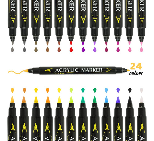 Acrylic Paint Pens & Markers 24 Colors Dual Tip Acrylic...