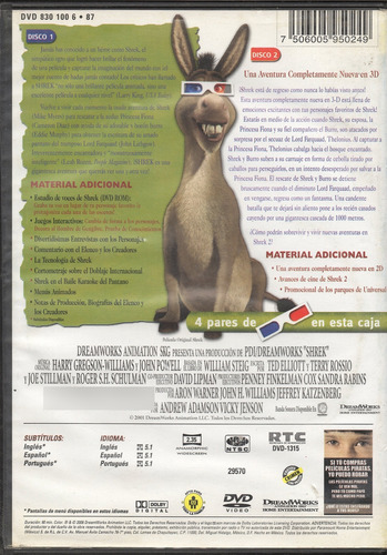 Shrek + 3 D - 2 Discos - ¡una Nueva Aventura ! - Sin Lentes (Usado)