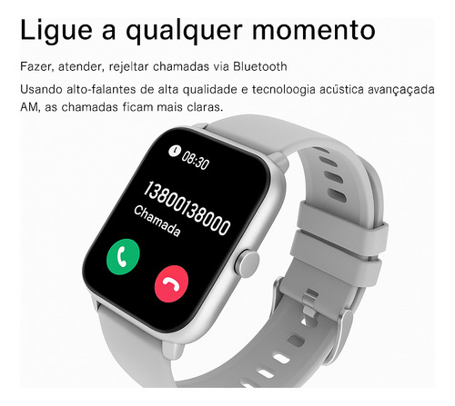 Smartwatch Com Chamadas, Foto Na Tela, 2 Pulseiras, Bluetooth, Compatível Android Ios, Tela Touch, Notificações, À Prova Dágua, Relógio Esportivo Unissex - Super Fast Acessórios, Cor Da Caixa Silver