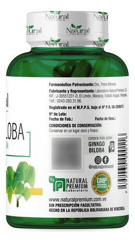 Ginkgo Biloba 300 Mg 60 Cápsulas Natural Premium