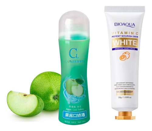 Kit de Cuidado Personal Greenclef Crema para Manos Bioaqua con Vitamina C 30g + Lubricante Íntimo Afrutado Comestible 100ml Sabor Manzana