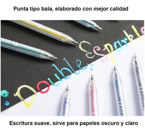 Imagen 5 de 9 de Set De 8pc Lapices Gel Metalico Con Glitter Escarchado 1.0mm