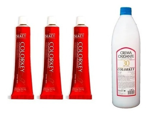 3 Pomos De Tinturas Colorkey Gold Extra Red Silkey 60g + Oxidante En Crema Silkey 900ml