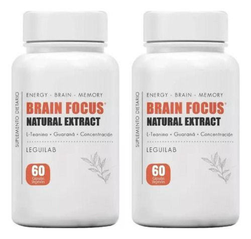 L-teanina Cafeína Vitamina B6 Brain Focus Leguilab, pacote de 60 cápsulas X2