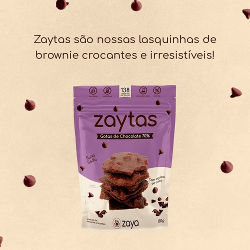 Imagem 2 de 7 de Lascas De Brownie S/ Gluten Zaytas Gotas Chocolate 70% Zaya