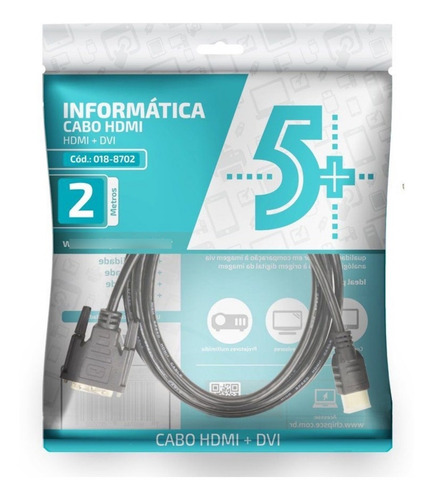 Imagem 1 de 2 de Cabo Hdmi X Dvi-d 24+1 2m 4k 1080p 3d Plug Ouro 2 Metros 5+