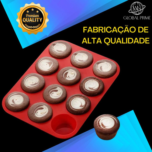 Forma Cupcake Silicone 12 Cav. Petit Gateau Empada Kit 4 Uni