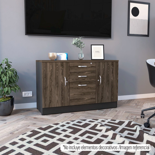 Biblioteca Gabinete Home Office 3 Cajones Color negro-coñac