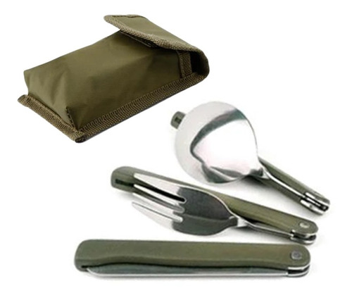 Cuchara Tenedor Cuchillo Plegables Camping + Estuche 