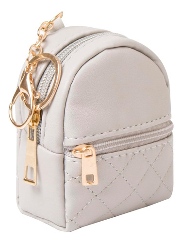 Monedero Llavero De Cuero Pu - Mochila Mini Gris