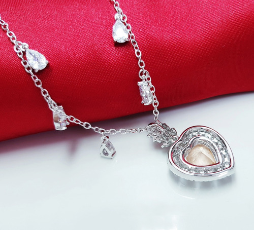 Imagem 6 de 6 de Colar Feminino Zirconia Coração Rosa Banhado A Ouro