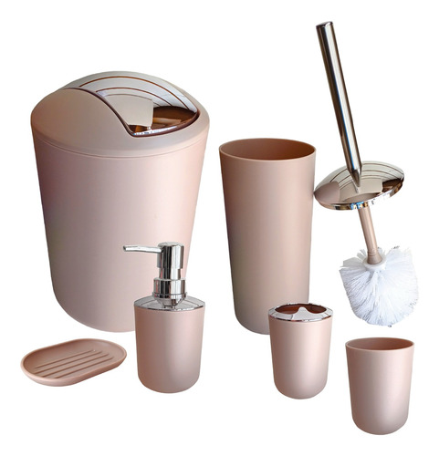 Set Baño Plásticox6 Completo Cesto Dispenser Escobilla Beige