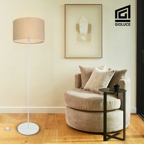 Lampara De Pie 1 Luz Living Minimalista Dormitorio Led E27 Estructura Blanco Pantalla Oscura