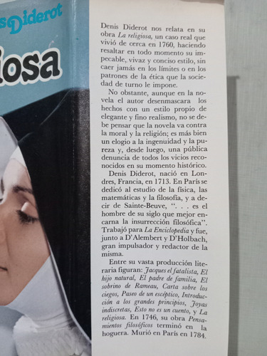 Denis Diderot: La Religiosa - 1° Edición Tapa Dura (Usado)