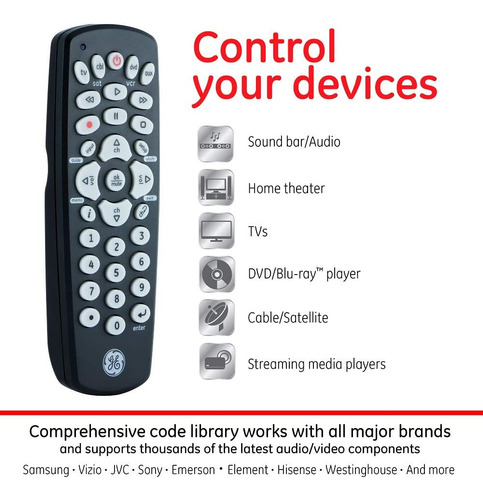 Control Remoto Universal Ge, 4 Dispositivos/negro