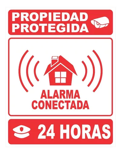 Cartel Propiedad Protegida Alarma Conectada 24 Horas 30x40