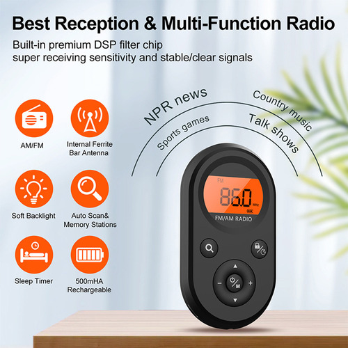 Radio De Bolsillo Am/fm Portátil Con Pantalla Lcd Retroilumi