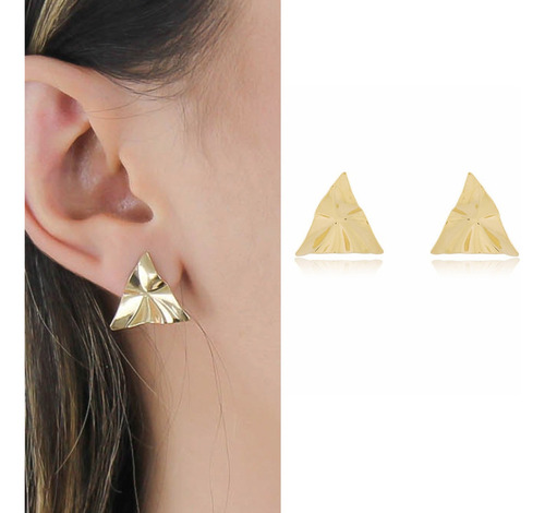 Brinco Triangular Feminino Semi Joia Banhado Ouro 18k