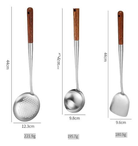 W Wok Espátula Cucharón Skimmer Práctico Mango De Madera